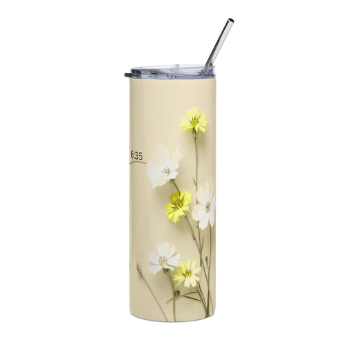 Christian Floral 20oz Stainless Tumbler | Believeth On Me Shall Never Thirst (John 6:35) - Yellow 2607052