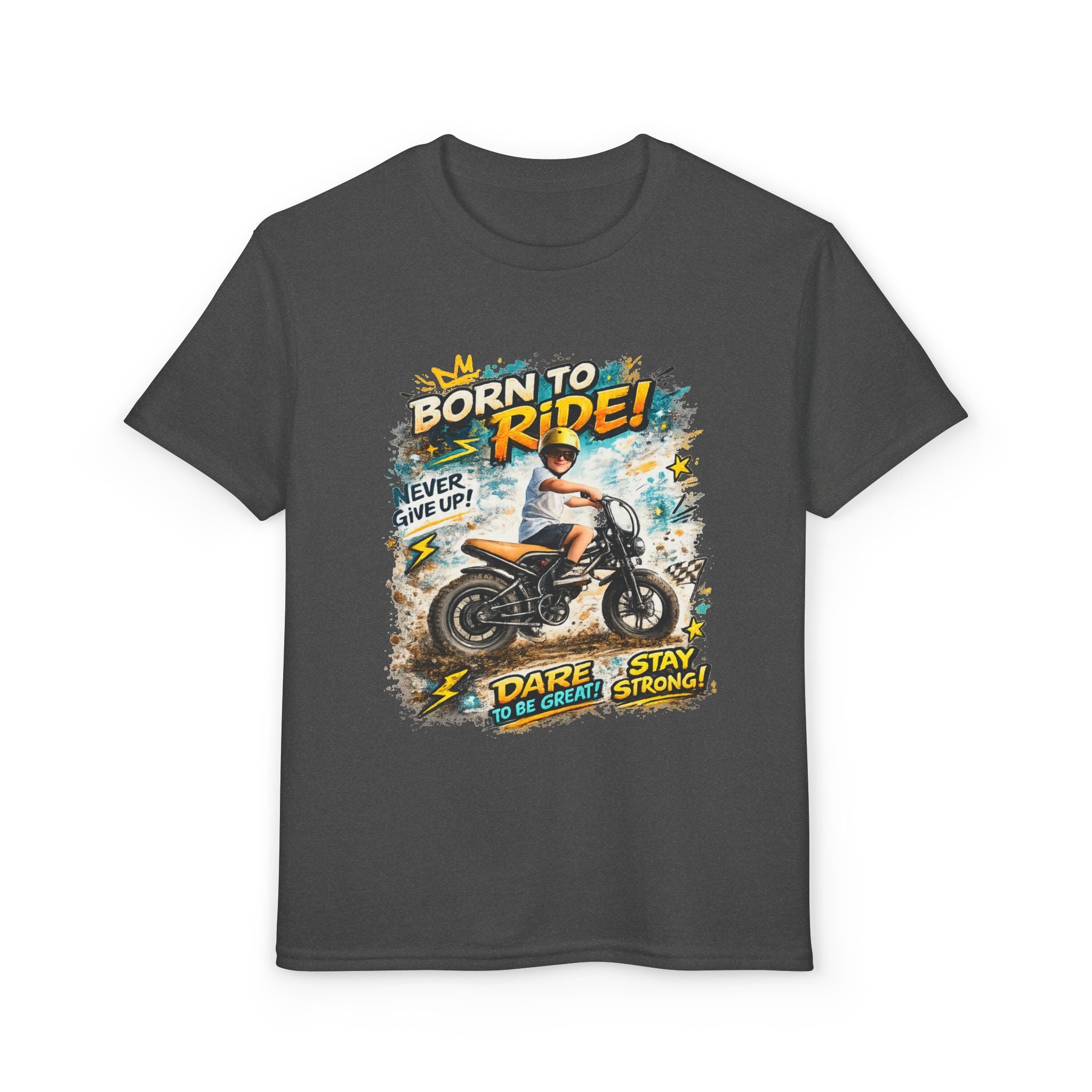 Youth Motorcycle T-Shirt — Born to Ride Graphic Tee for Boys & Girls (Dare to Be Great) 2607042