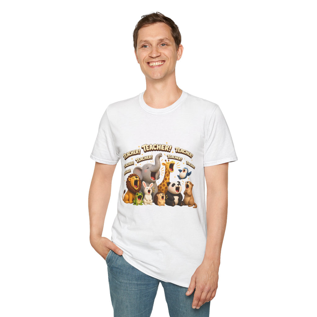 Cute Jungle Animals Saying TEACHER! T-Shirt | Elephant Giraffe Lion Penguin Design