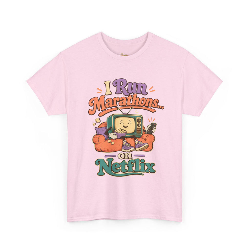 TV Marathon Tee — "I Run Marathons on Netflix" Funny Binge-Watching Shirt