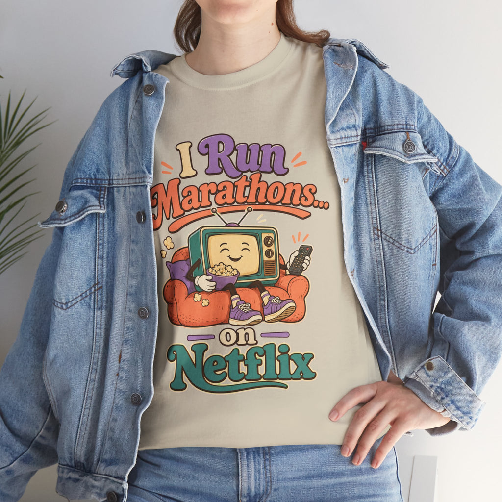 TV Marathon Tee — "I Run Marathons on Netflix" Funny Binge-Watching Shirt