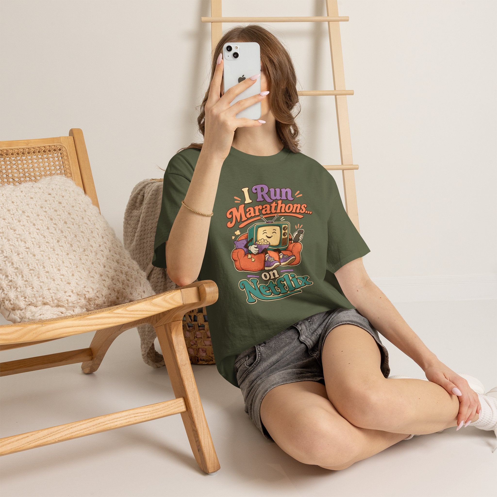 TV Marathon Tee — "I Run Marathons on Netflix" Funny Binge-Watching Shirt