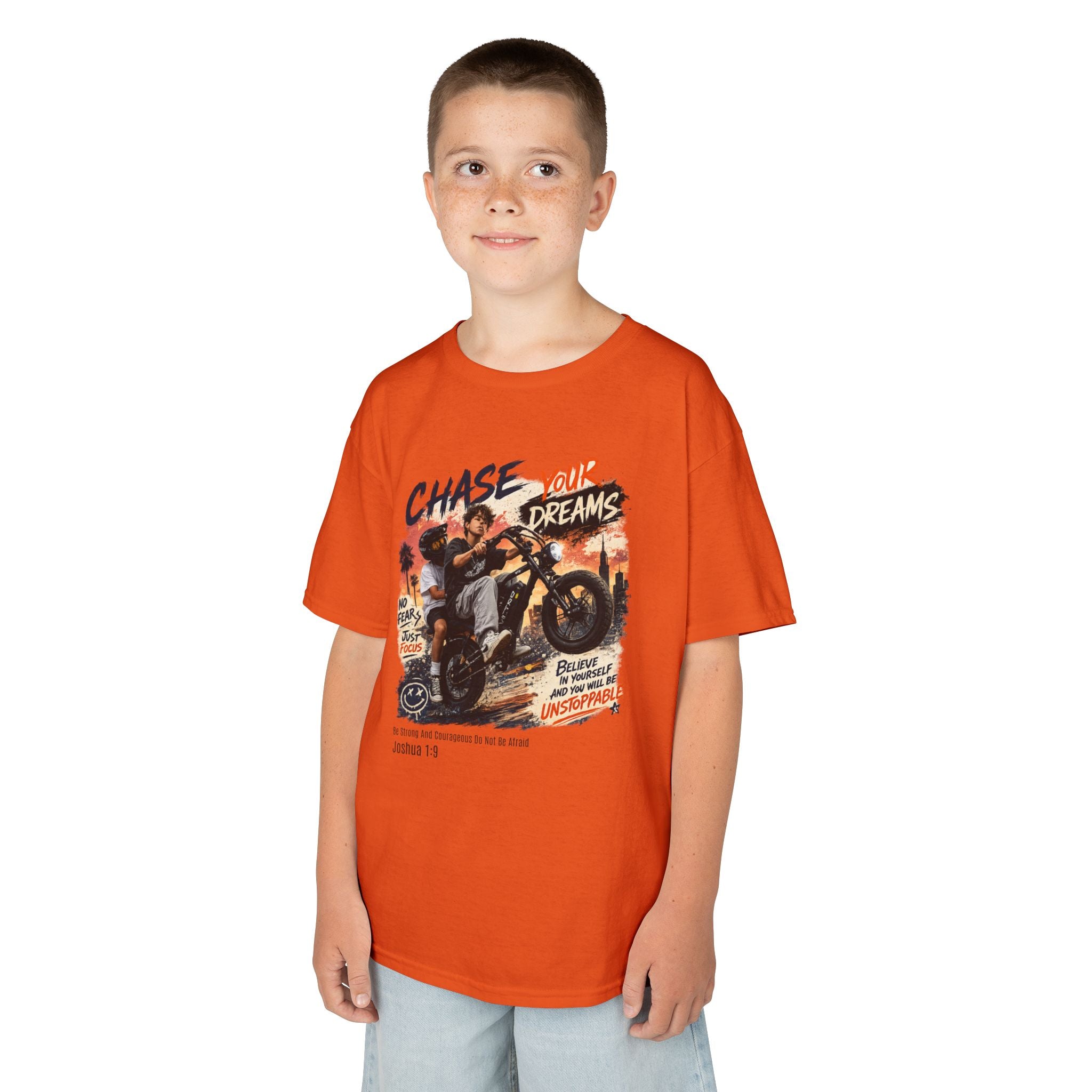 Kids Tee — "Chase Your Dreams" Motorcycle Graphic Shirt