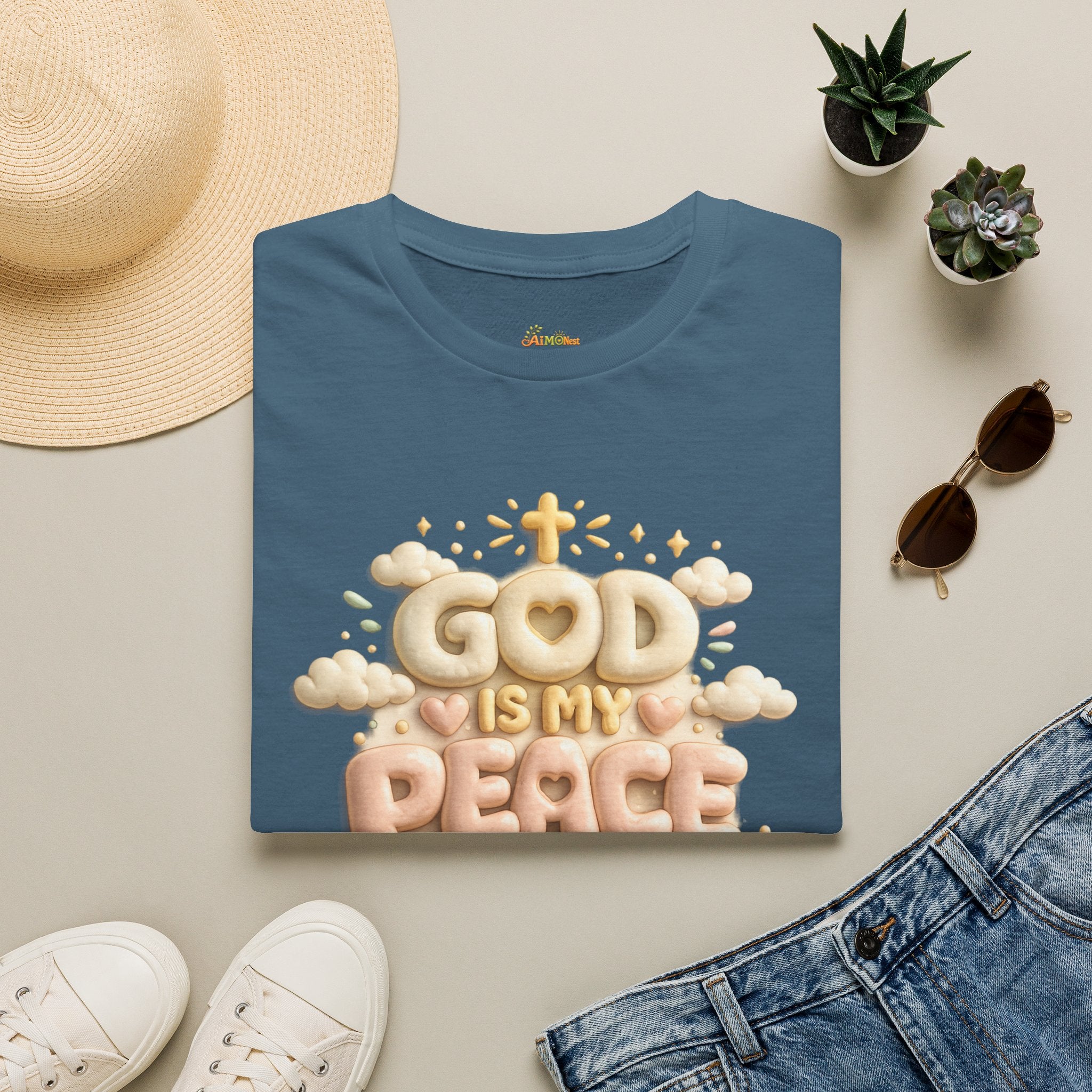 God Is My Peace T-Shirt — Christian Faith Tee with Soft Pastel Cloud Design 2607002