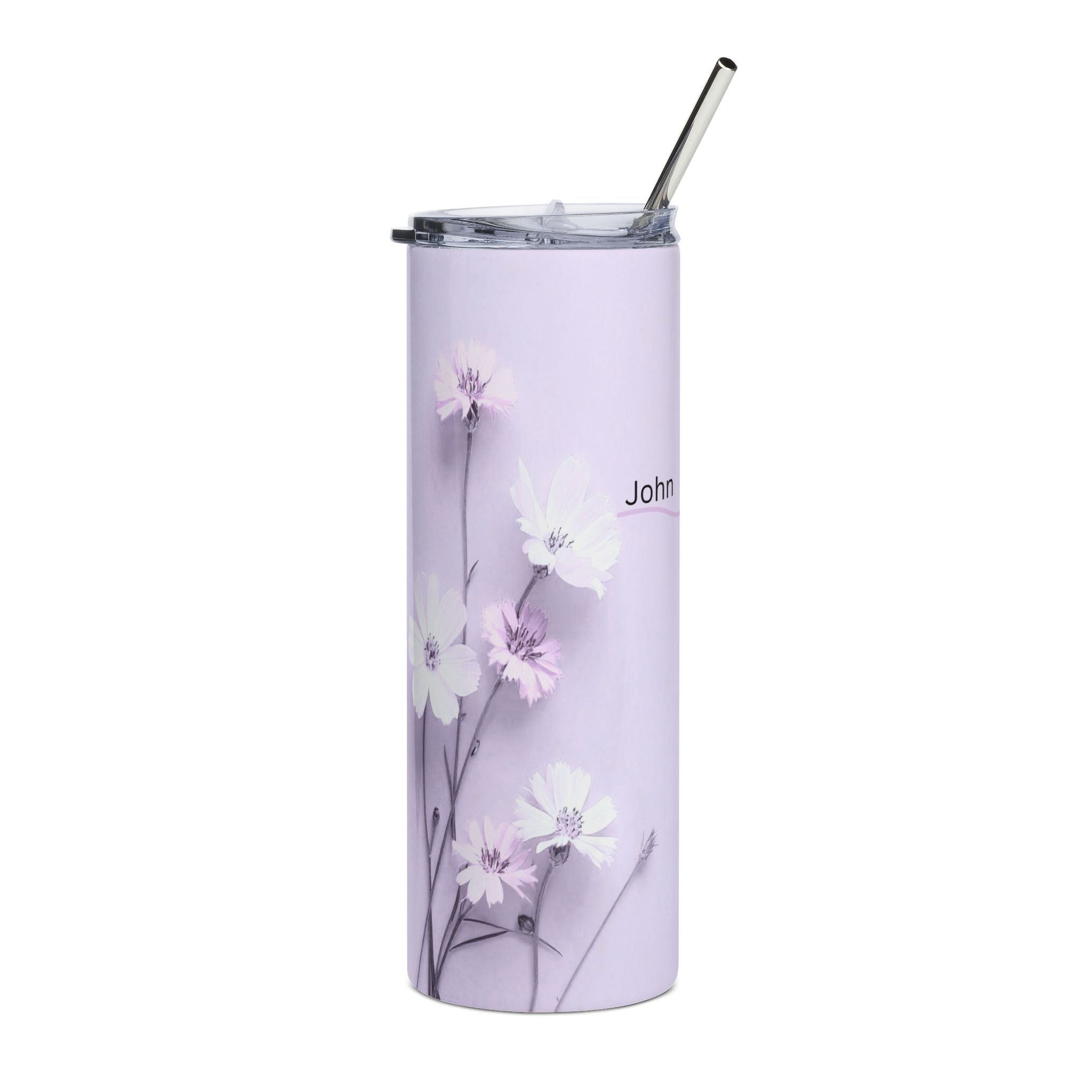 Christian Floral 20oz Stainless Tumbler | Believeth On Me Shall Never Thirst (John 6:35) Purple - 2607051
