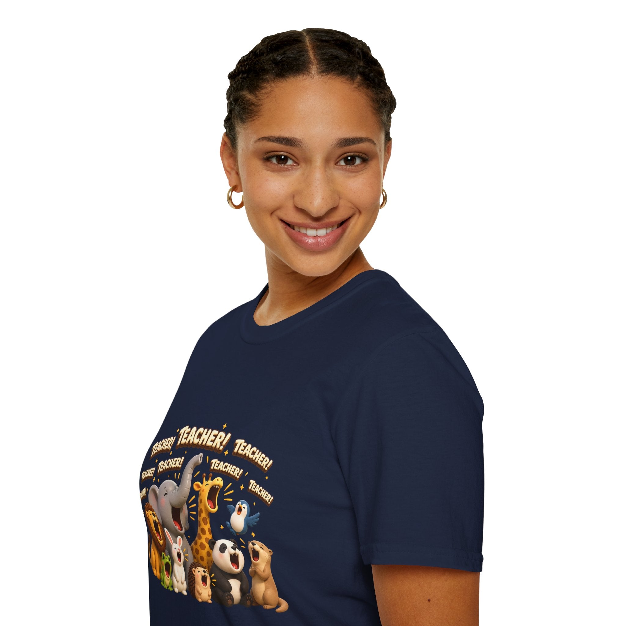 Cute Jungle Animals Saying TEACHER! T-Shirt | Elephant Giraffe Lion Penguin Design