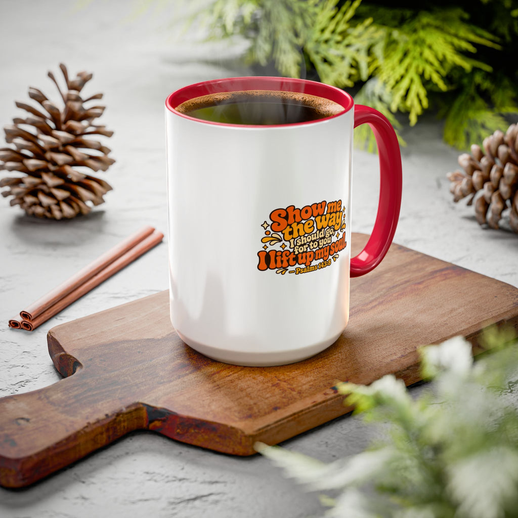 Inspirational Psalm 143:8 Coffee Mug — ‘Show Me The Way’ Retro Scripture Ceramic Mug (11oz/15oz)