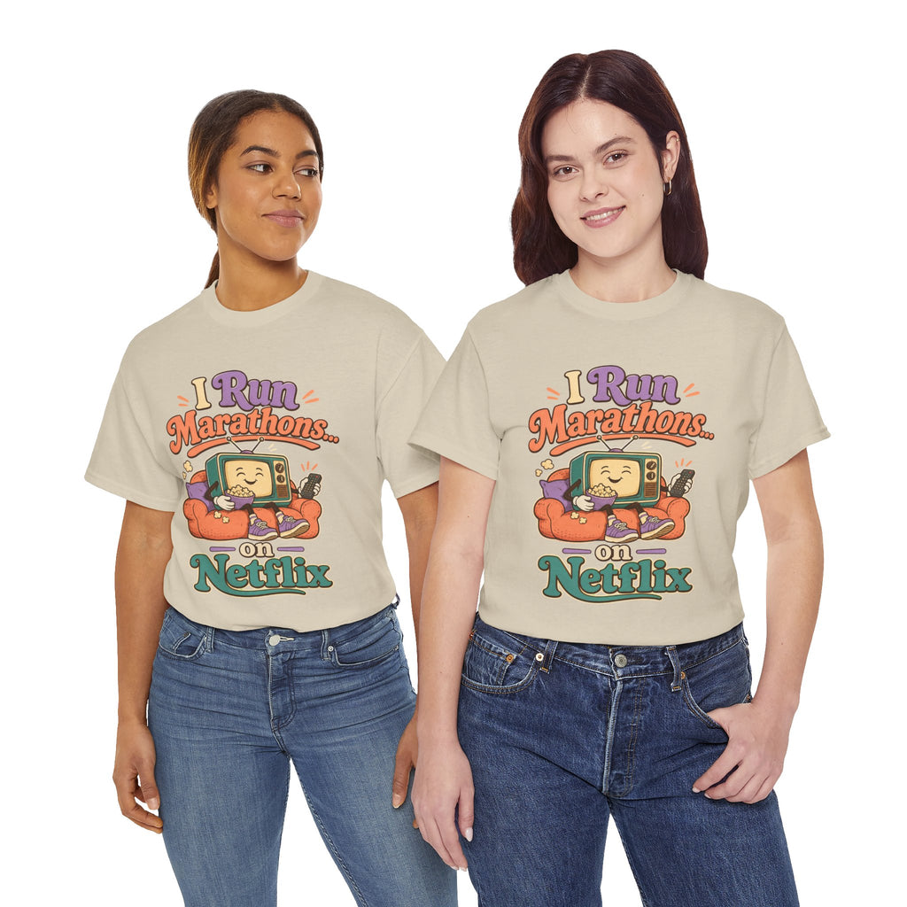 TV Marathon Tee — "I Run Marathons on Netflix" Funny Binge-Watching Shirt