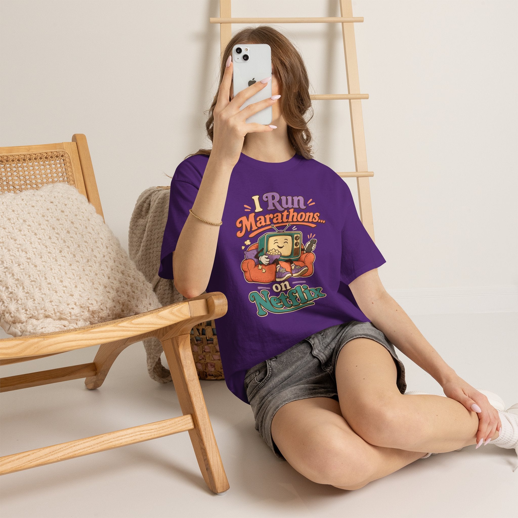 TV Marathon Tee — "I Run Marathons on Netflix" Funny Binge-Watching Shirt