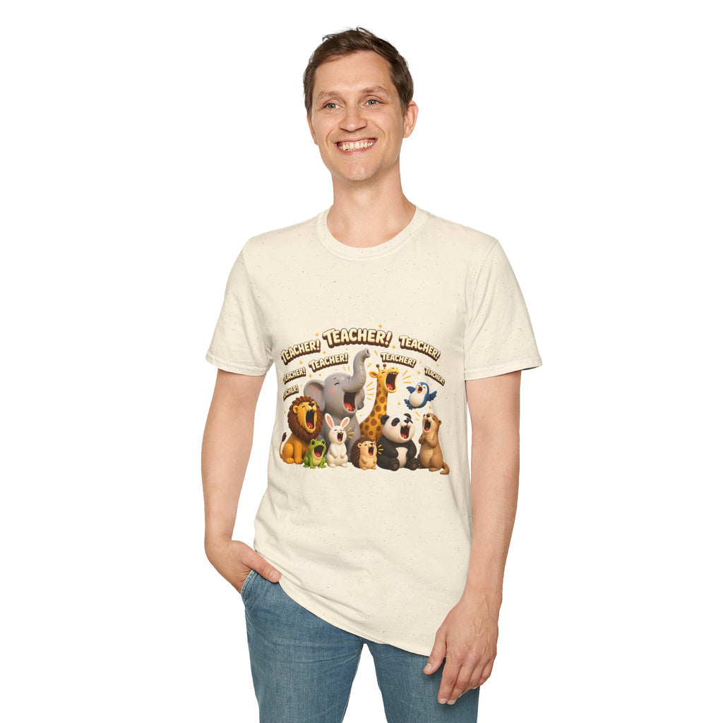 Cute Jungle Animals Saying TEACHER! T-Shirt | Elephant Giraffe Lion Penguin Design