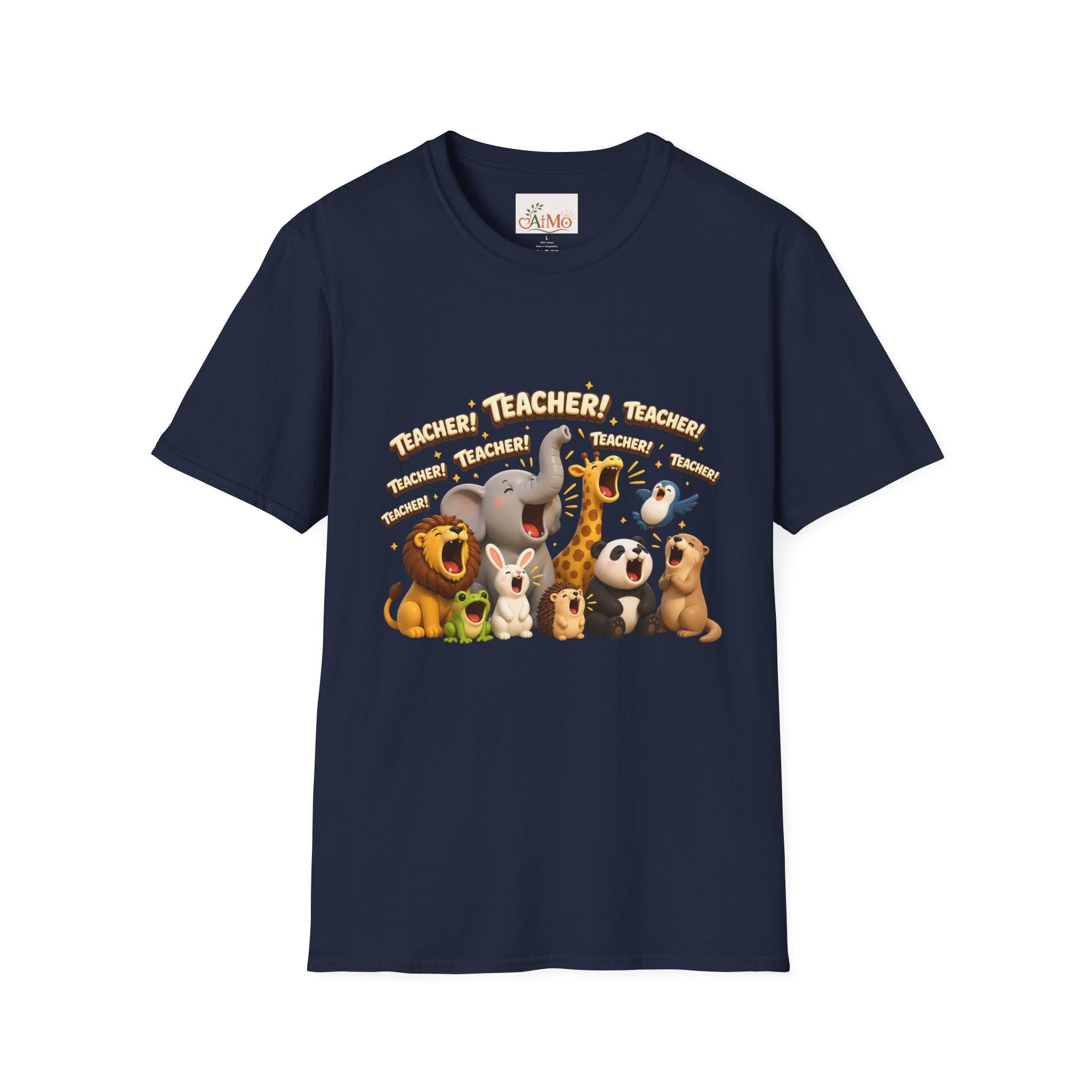 Cute Jungle Animals Saying TEACHER! T-Shirt | Elephant Giraffe Lion Penguin Design
