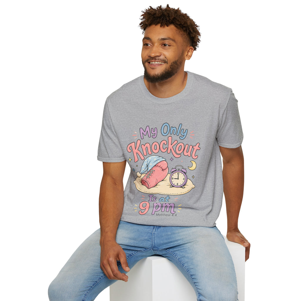 T-Shirt — "My Only Knockout Is at 9 PM" Cute Sleepy Boxing Cartoon Tee