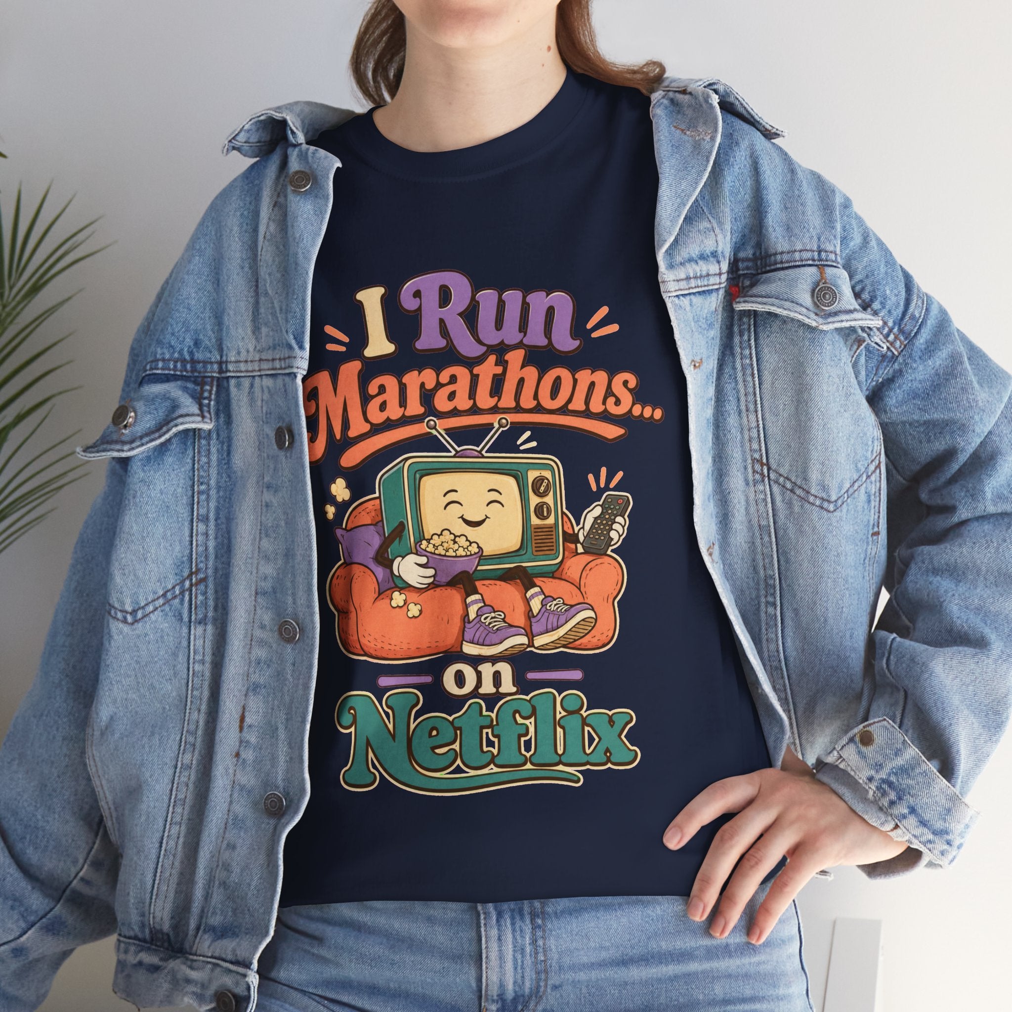 TV Marathon Tee — "I Run Marathons on Netflix" Funny Binge-Watching Shirt