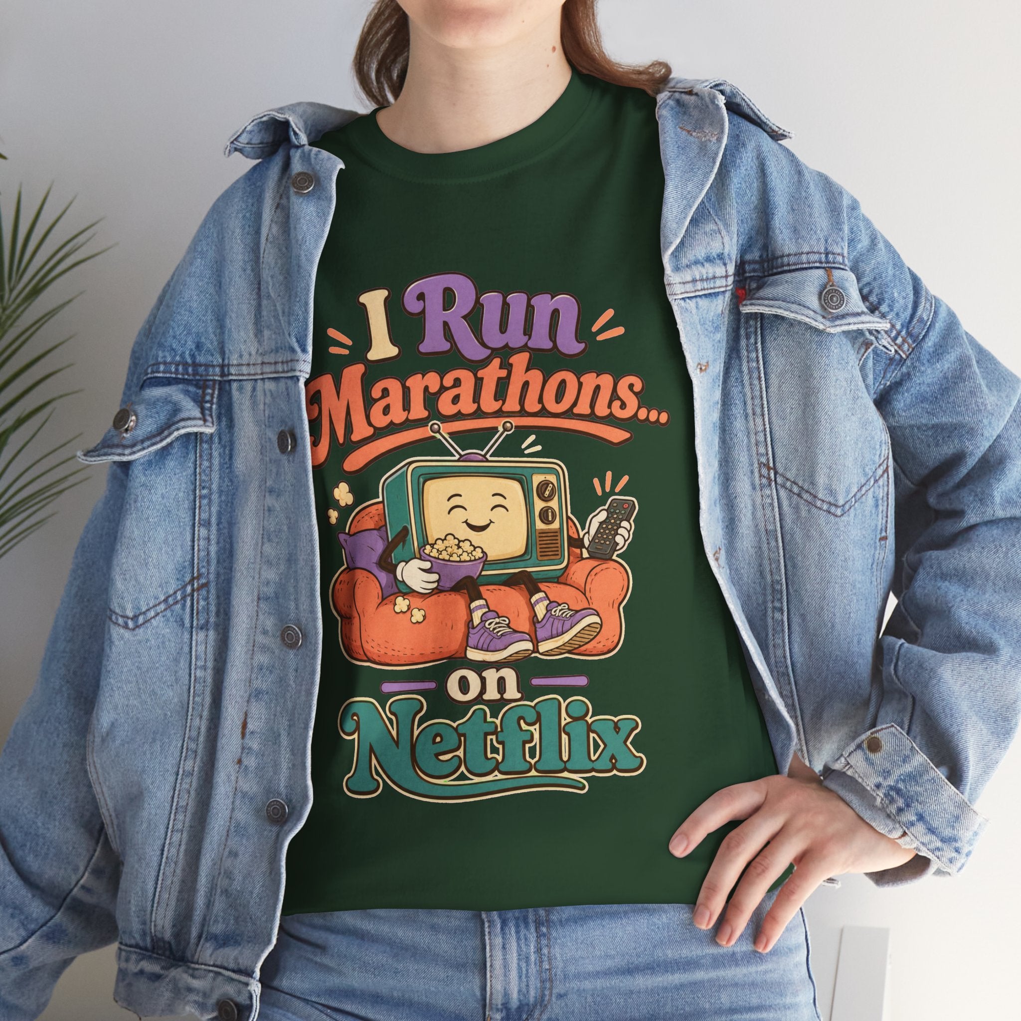 TV Marathon Tee — "I Run Marathons on Netflix" Funny Binge-Watching Shirt