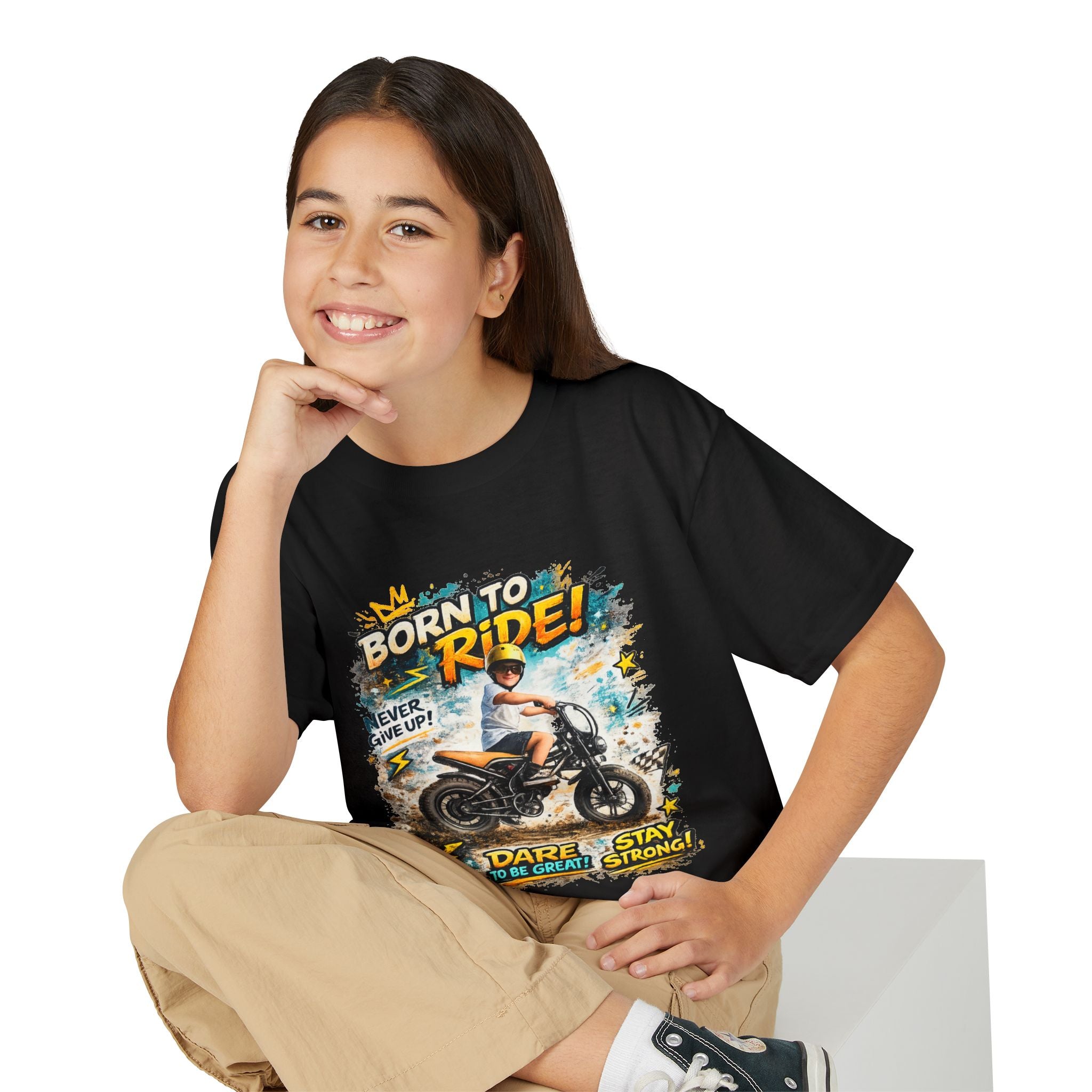 Youth Motorcycle T-Shirt — Born to Ride Graphic Tee for Boys & Girls (Dare to Be Great) 2607042
