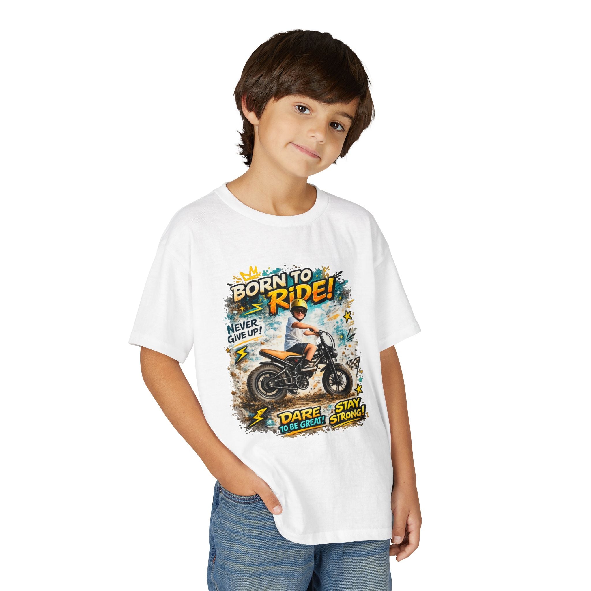 Youth Motorcycle T-Shirt — Born to Ride Graphic Tee for Boys & Girls (Dare to Be Great) 2607042
