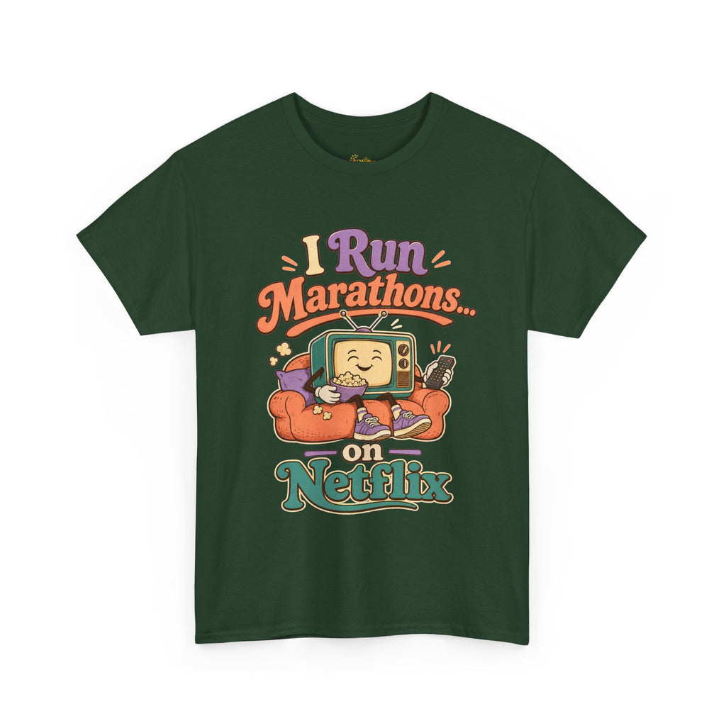 TV Marathon Tee — "I Run Marathons on Netflix" Funny Binge-Watching Shirt