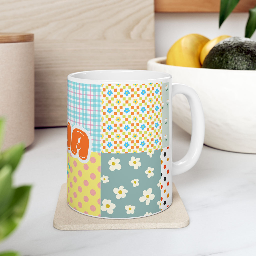 Personalized Kawaii (Cut)Patchwork Mug — Custom Name Ceramic Coffee Cup (11oz, 15oz) 2607035