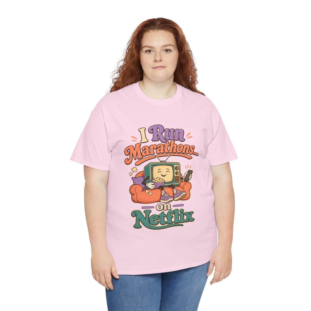 TV Marathon Tee — "I Run Marathons on Netflix" Funny Binge-Watching Shirt