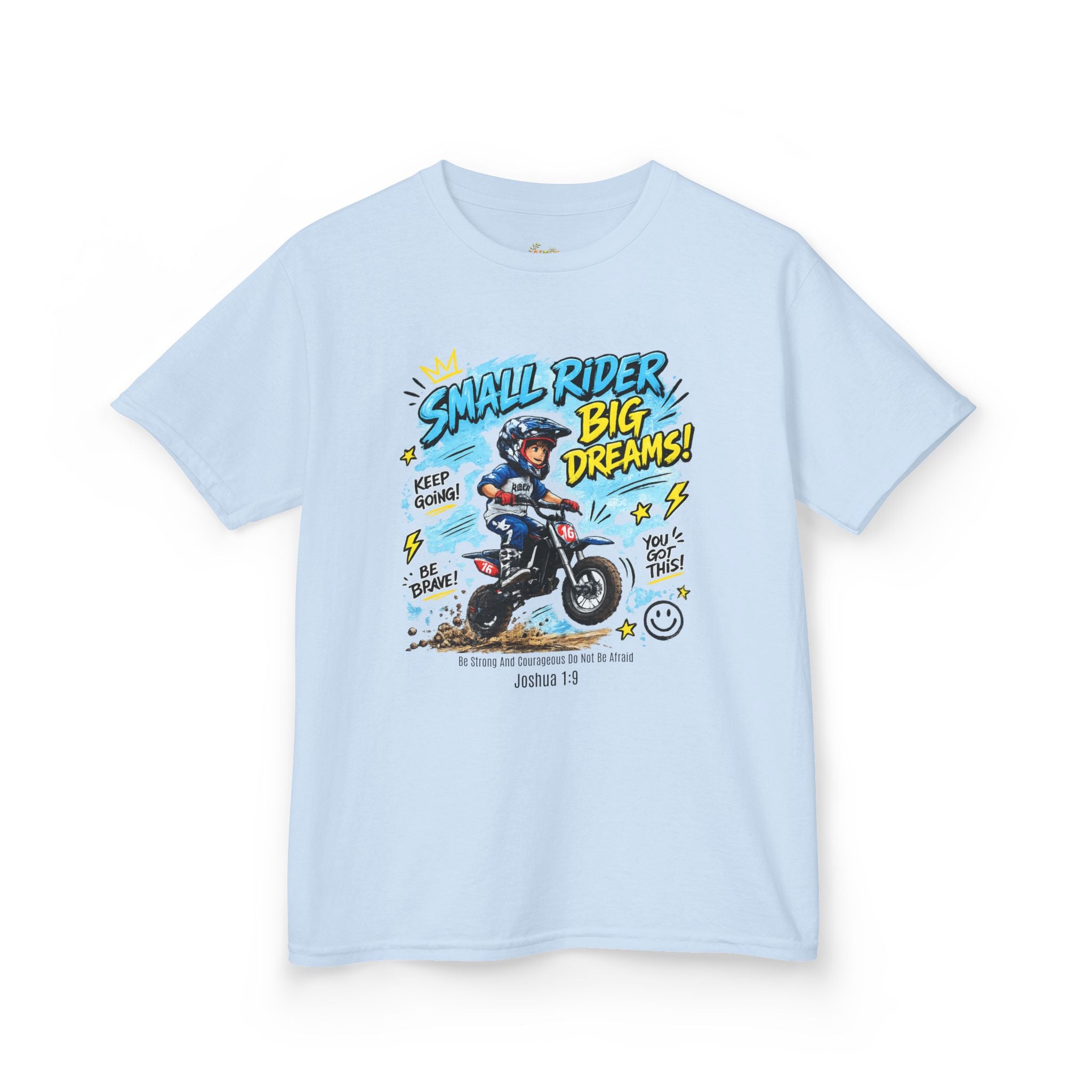 Kids Tee — "Small Rider, Big Dreams" Motorcycle Graphic Shirt