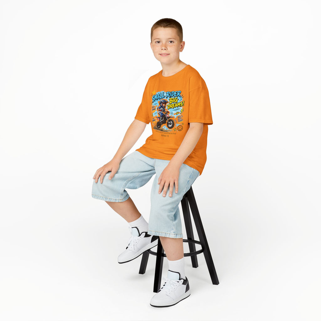 Kids Tee — "Small Rider, Big Dreams" Motorcycle Graphic Shirt