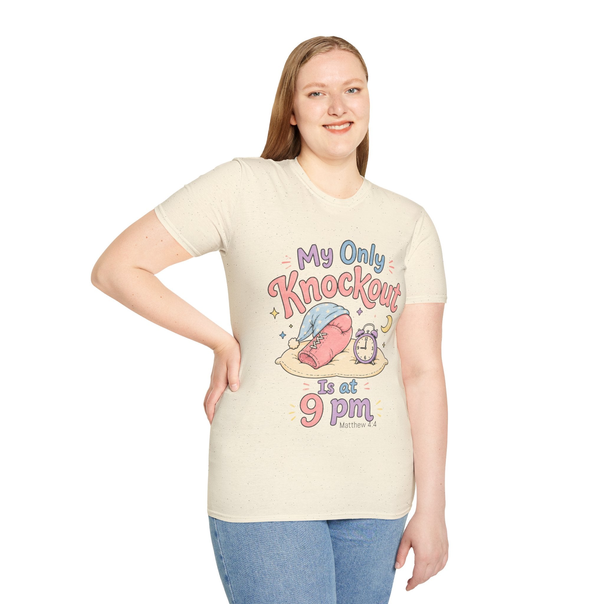 T-Shirt — "My Only Knockout Is at 9 PM" Cute Sleepy Boxing Cartoon Tee