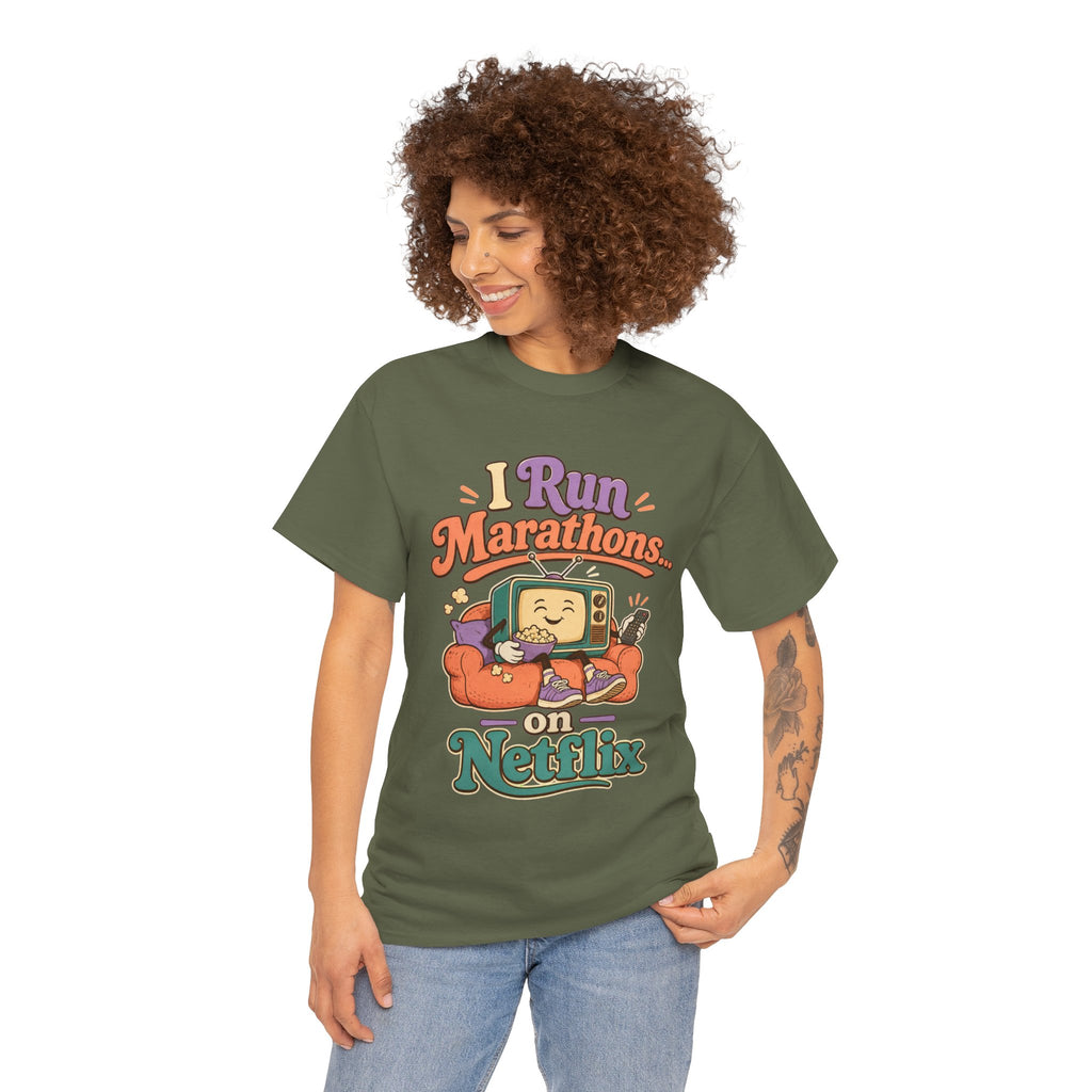 TV Marathon Tee — "I Run Marathons on Netflix" Funny Binge-Watching Shirt