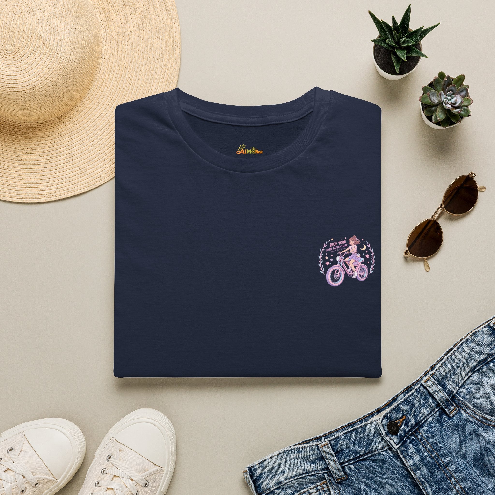 Vintage Lavender Bicycle Pocket T‑Shirt — Cute Retro Bike Graphic Tee 2607020