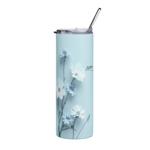 Christian Floral 20oz Stainless Tumbler | Believeth On Me Shall Never Thirst (John 6:35) - Blue 2607049