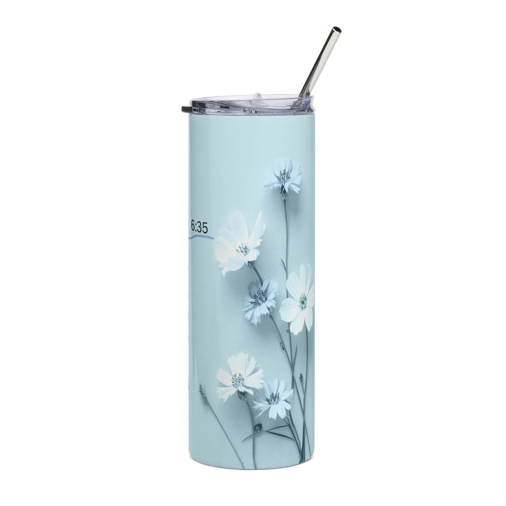 Christian Floral 20oz Stainless Tumbler | Believeth On Me Shall Never Thirst (John 6:35) - Blue 2607049