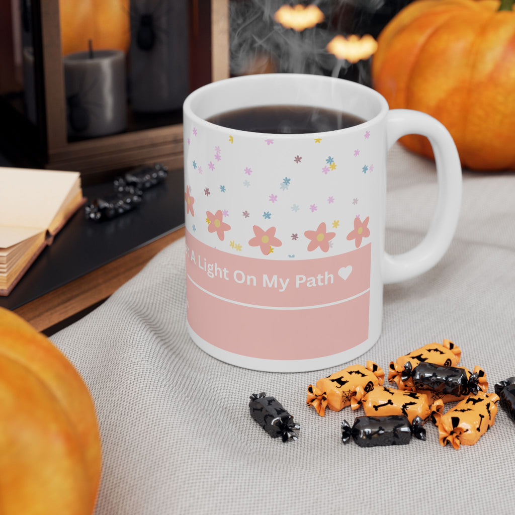 Inspirational Floral Psalm Mug - “Your Word Is A Lamp For My Feet” Ceramic Coffee Cup