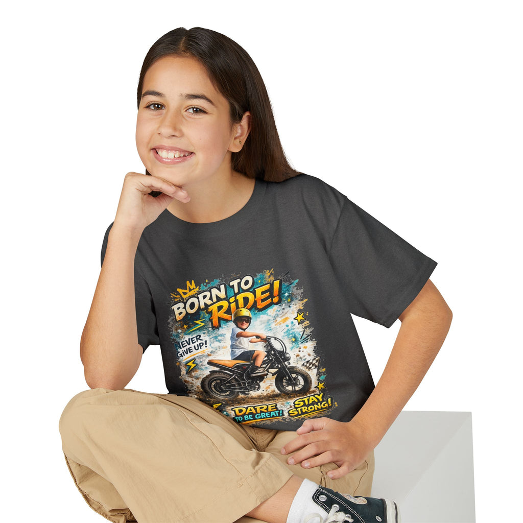 Youth Motorcycle T-Shirt — Born to Ride Graphic Tee for Boys & Girls (Dare to Be Great) 2607042
