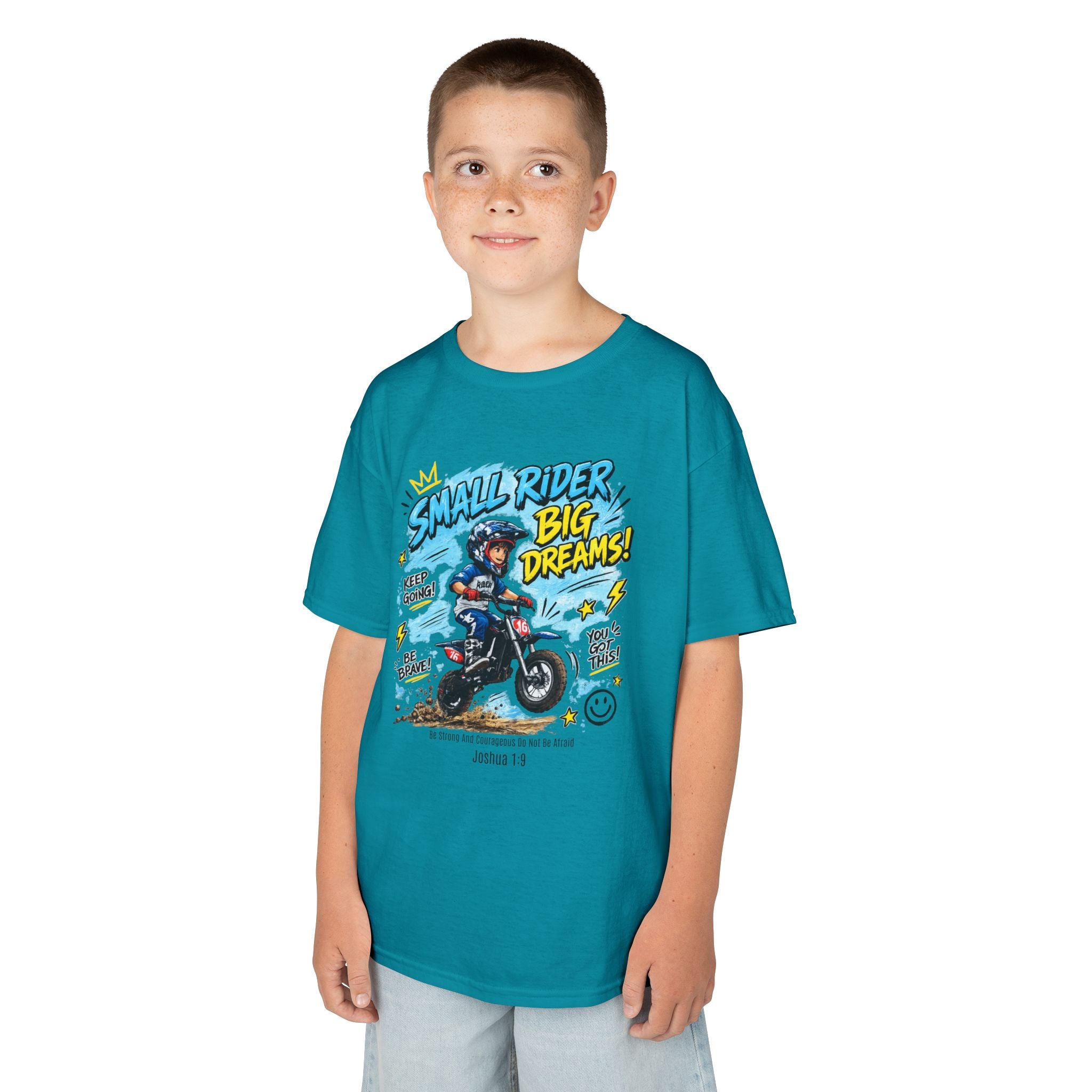 Kids Tee — "Small Rider, Big Dreams" Motorcycle Graphic Shirt