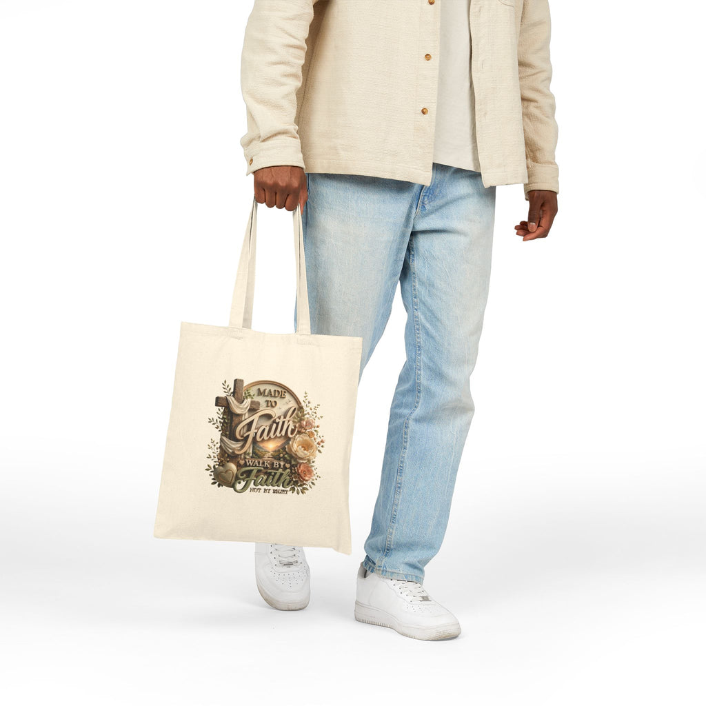 Faith Journey Canvas Tote Bag — "Made to Faith, Walk by Faith" Christian Floral Grocery Bag