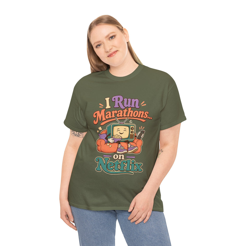 TV Marathon Tee — "I Run Marathons on Netflix" Funny Binge-Watching Shirt
