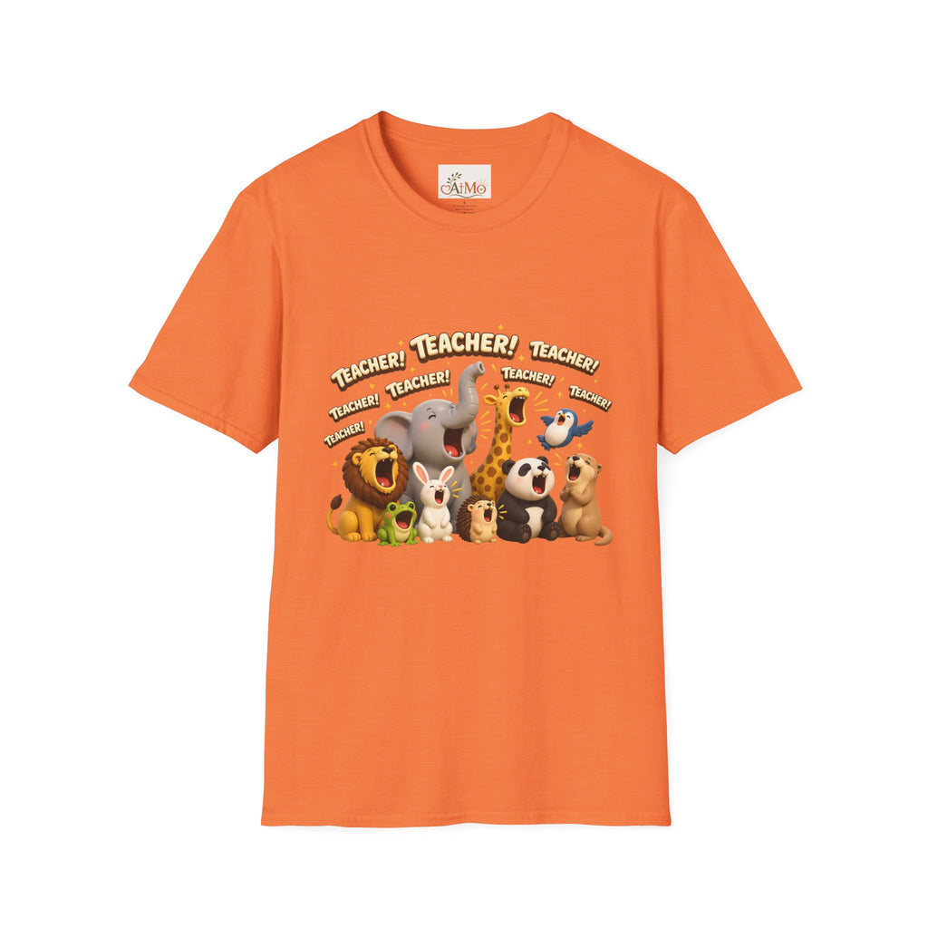 Cute Jungle Animals Saying TEACHER! T-Shirt | Elephant Giraffe Lion Penguin Design