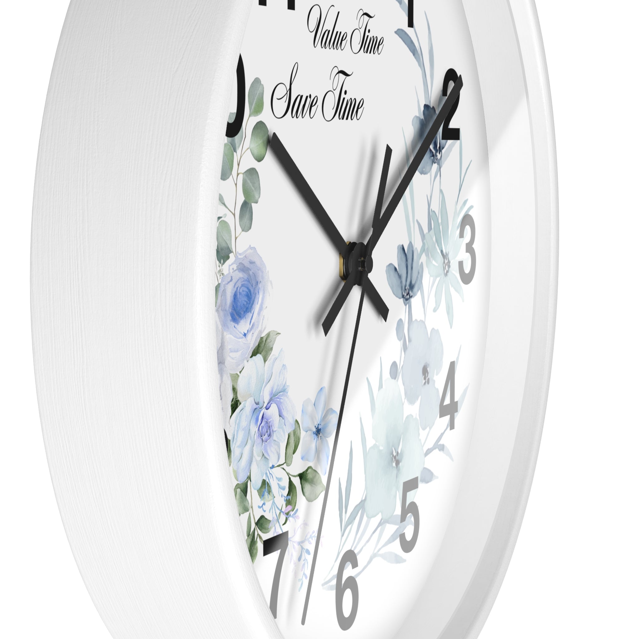 Floral Wall Clock | Value Time Save Time | Elegant Blue Rose Home Decor 2607048