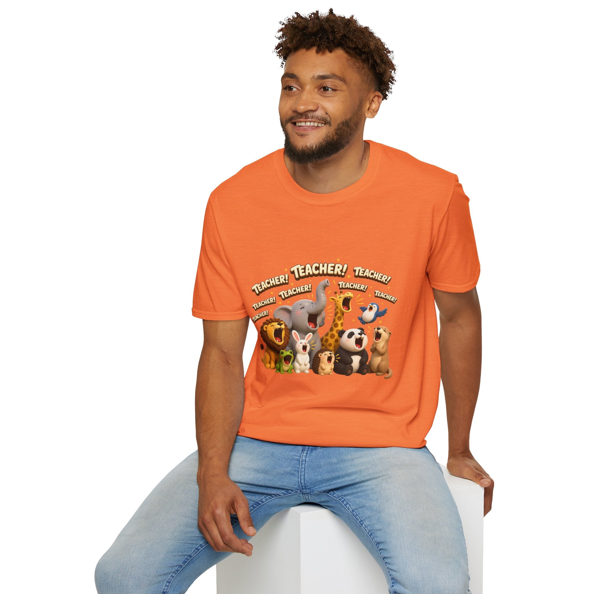Cute Jungle Animals Saying TEACHER! T-Shirt | Elephant Giraffe Lion Penguin Design