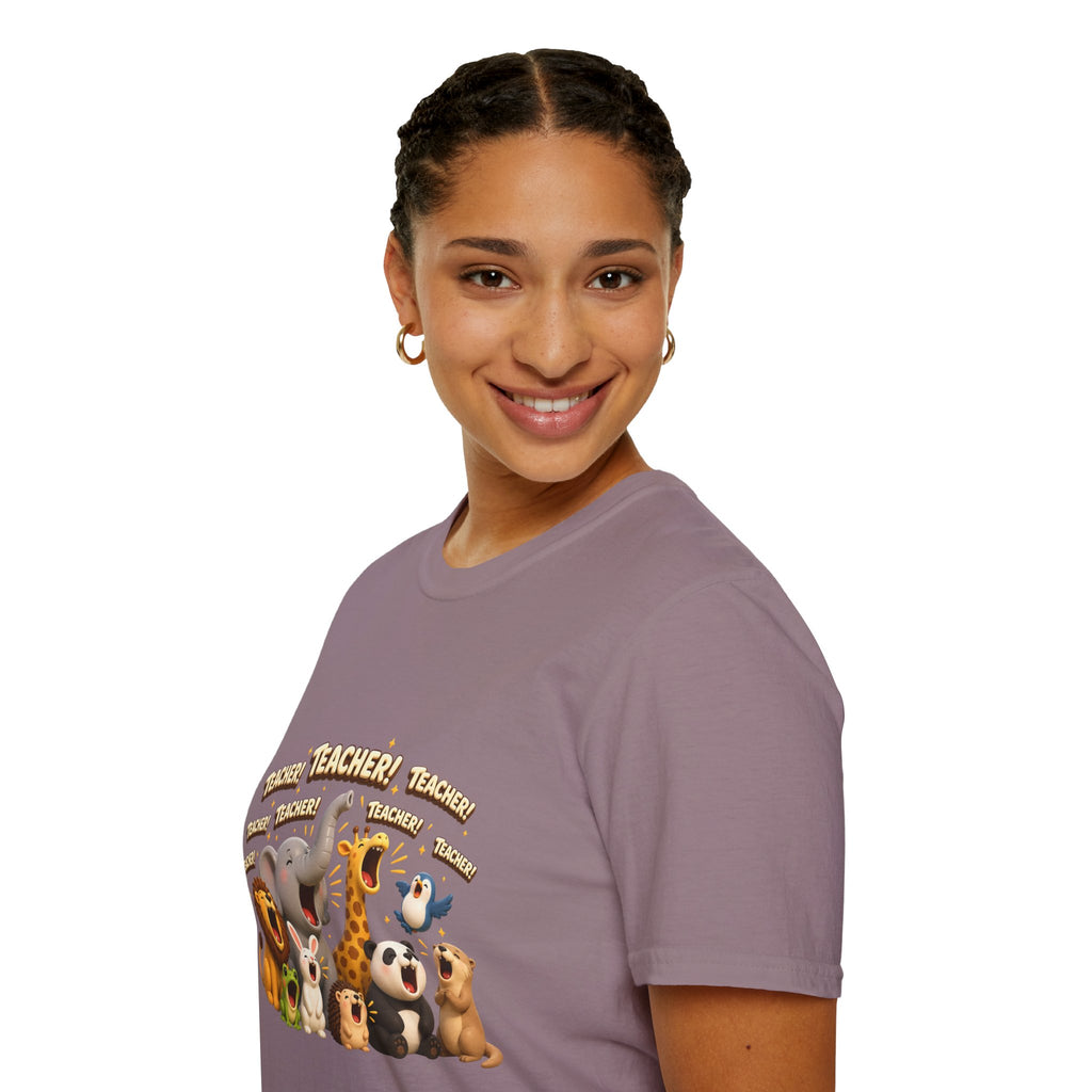 Cute Jungle Animals Saying TEACHER! T-Shirt | Elephant Giraffe Lion Penguin Design
