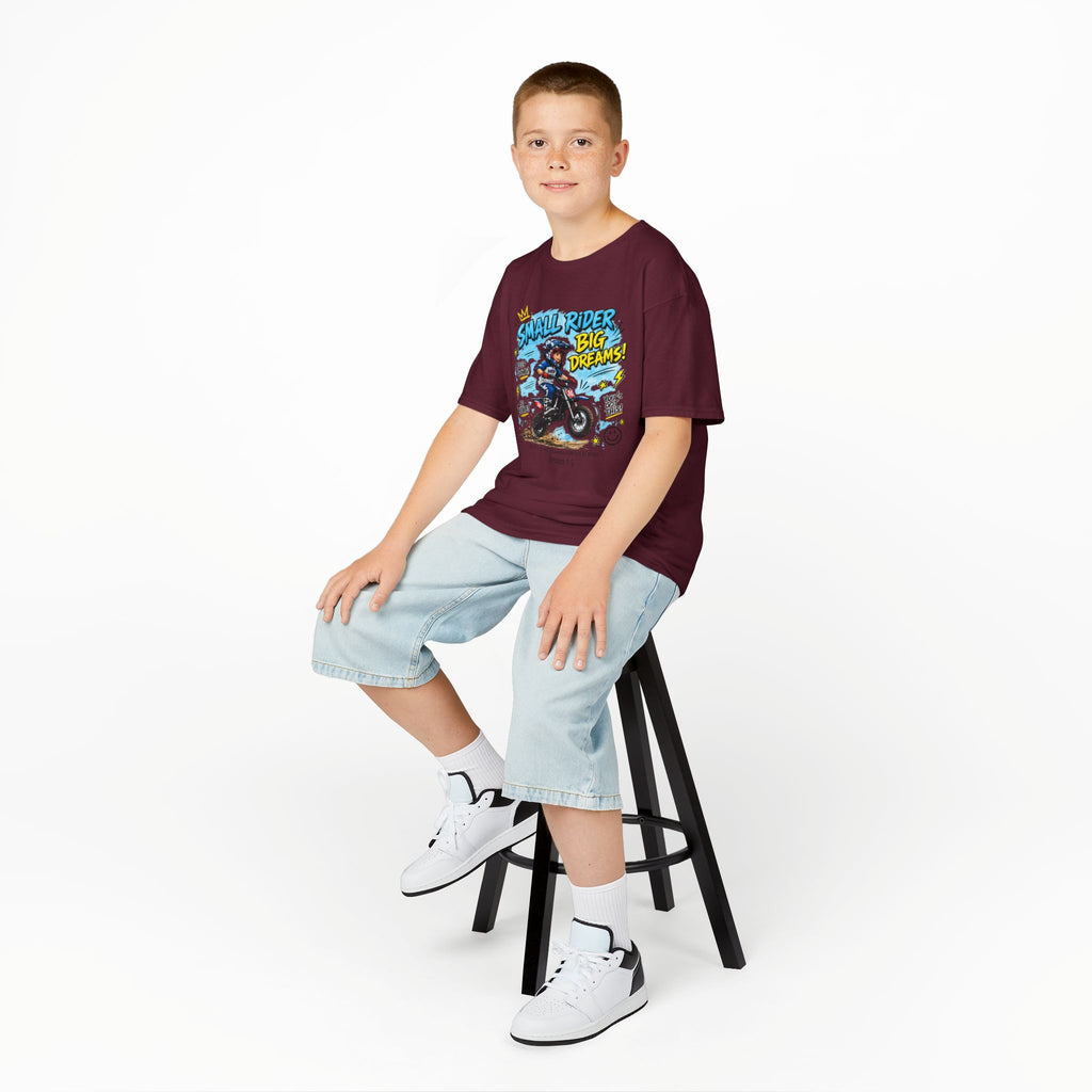 Kids Tee — "Small Rider, Big Dreams" Motorcycle Graphic Shirt