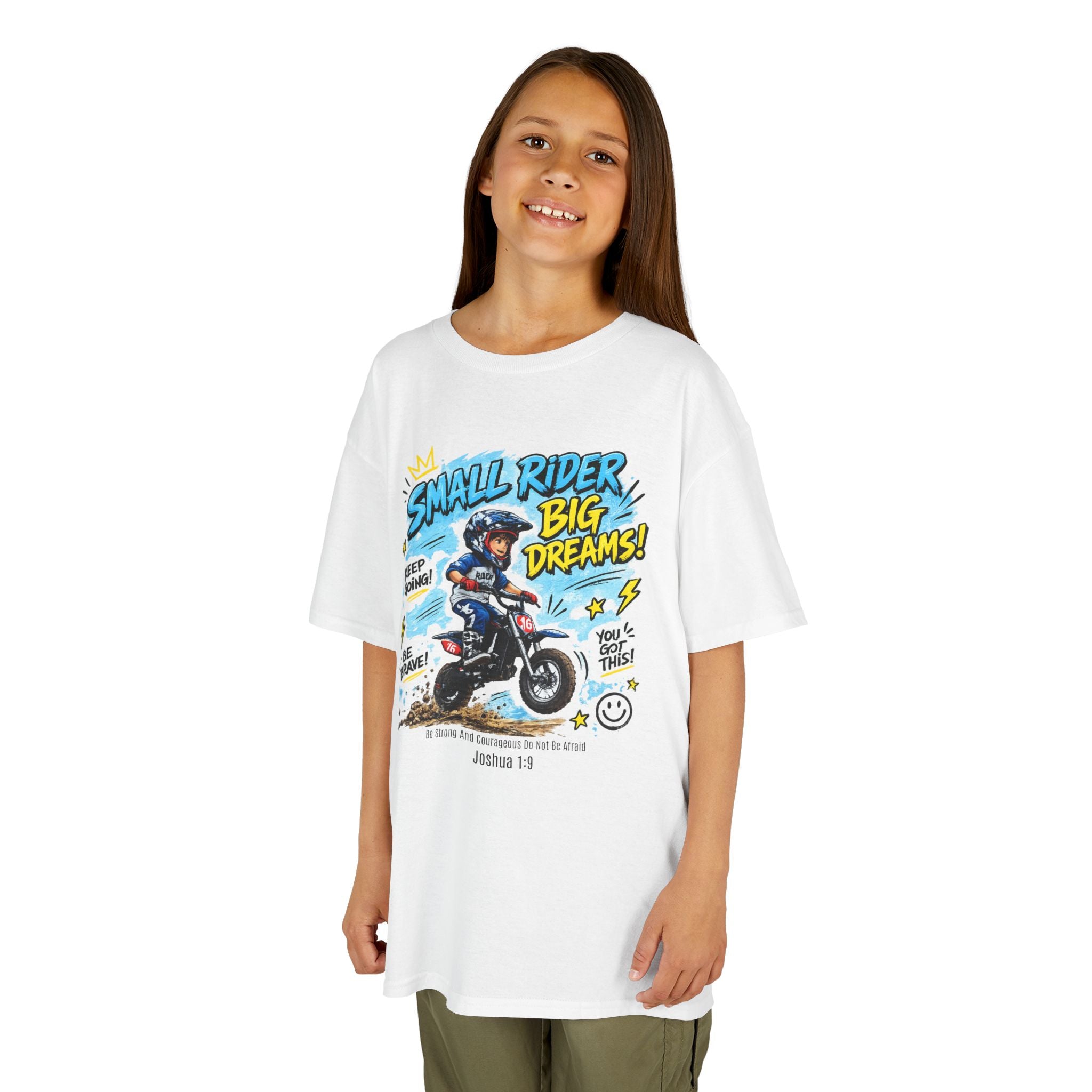 Kids Tee — "Small Rider, Big Dreams" Motorcycle Graphic Shirt
