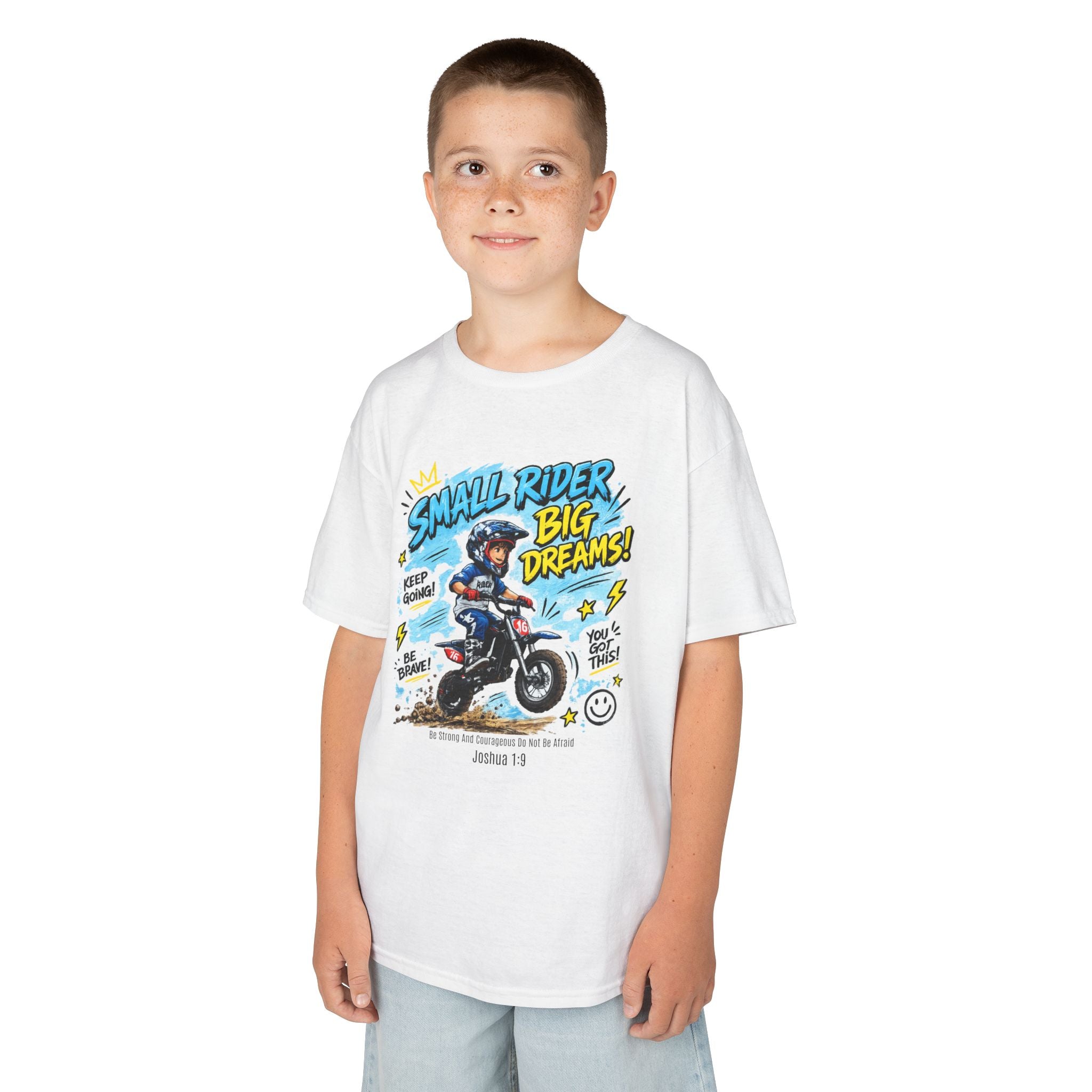 Kids Tee — "Small Rider, Big Dreams" Motorcycle Graphic Shirt