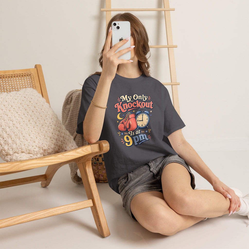 My Only Knockout Is at 9PM T-Shirt |  Funny Night Owl Boxing Graphic Tee  2607044