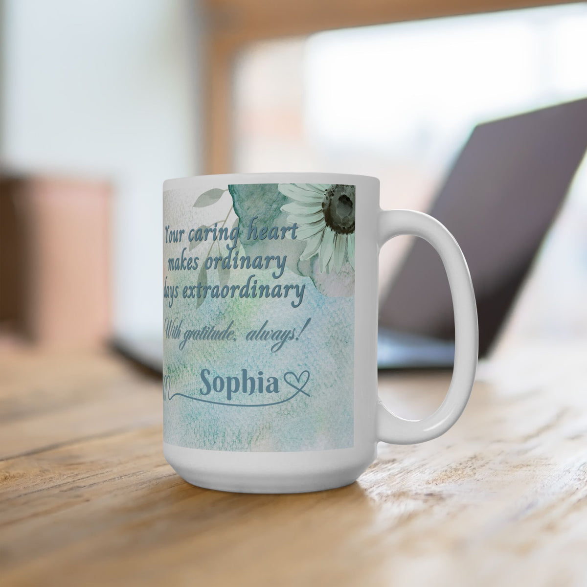 Custom Name with Gratitude Floral Ceramic Coffee Mug | Personalized for Thank You Coffee Mug (11oz, 15oz) 2607034