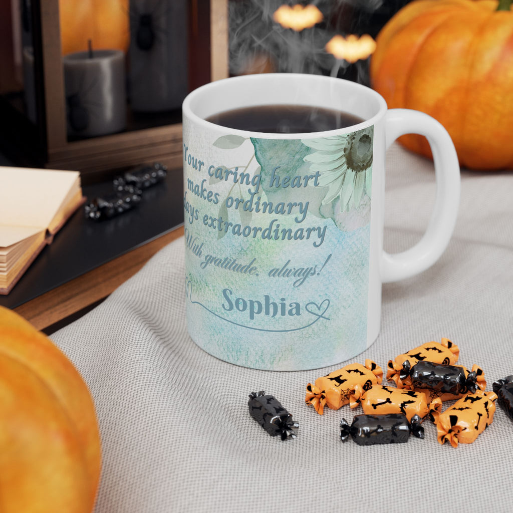 Custom Name with Gratitude Floral Ceramic Coffee Mug | Personalized for Thank You Coffee Mug (11oz, 15oz) 2607034