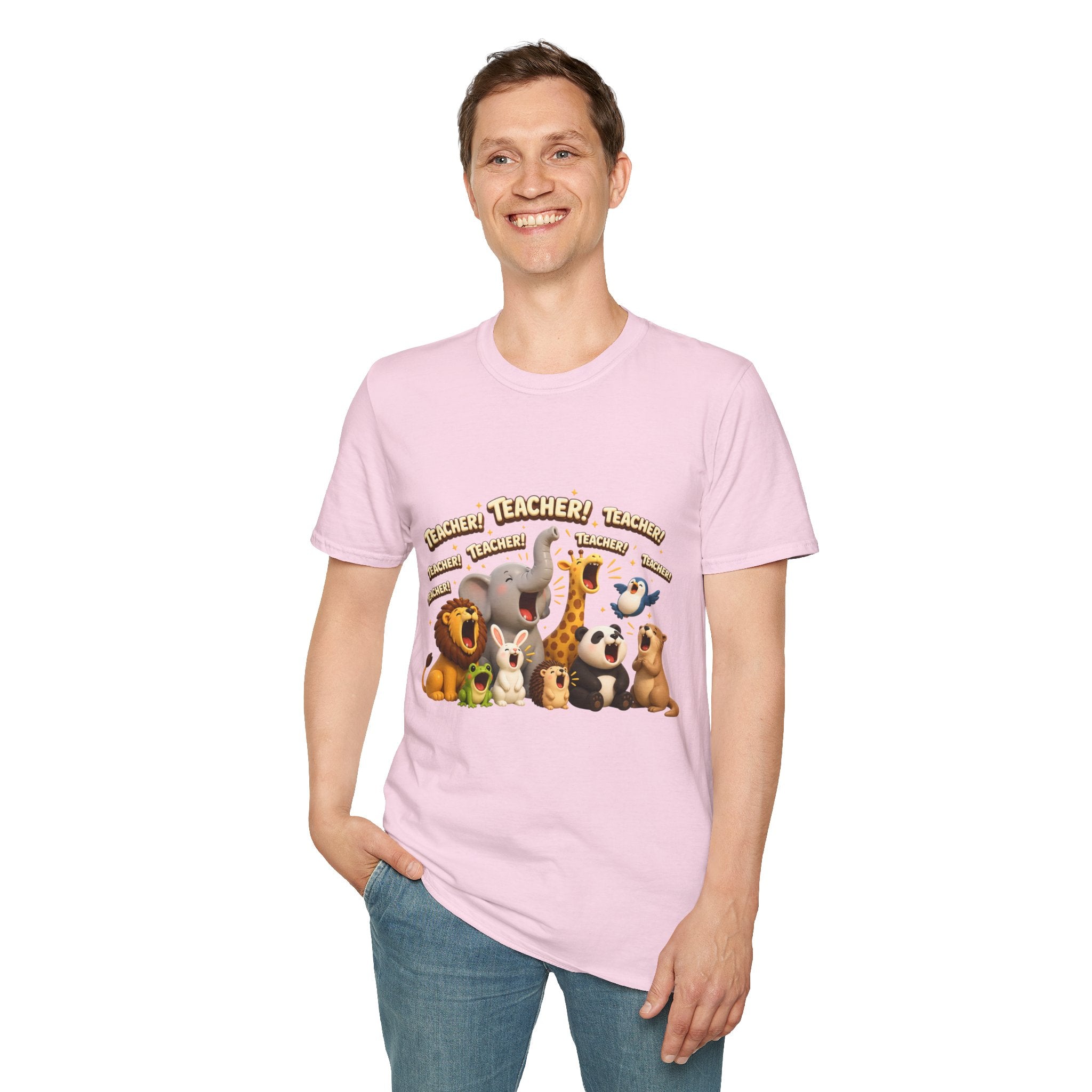 Cute Jungle Animals Saying TEACHER! T-Shirt | Elephant Giraffe Lion Penguin Design