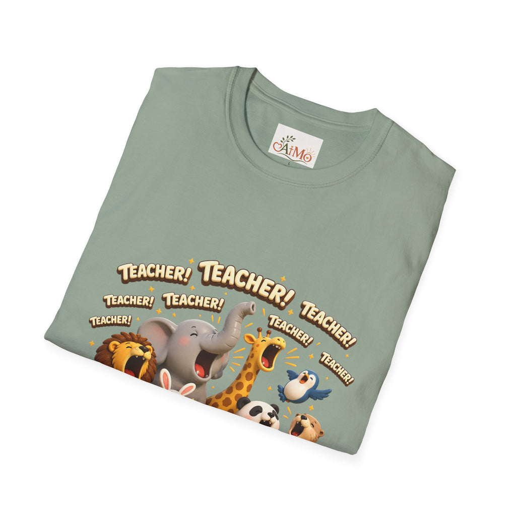 Cute Jungle Animals Saying TEACHER! T-Shirt | Elephant Giraffe Lion Penguin Design