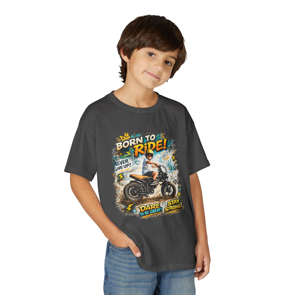 Youth Motorcycle T-Shirt — Born to Ride Graphic Tee for Boys & Girls (Dare to Be Great) 2607042