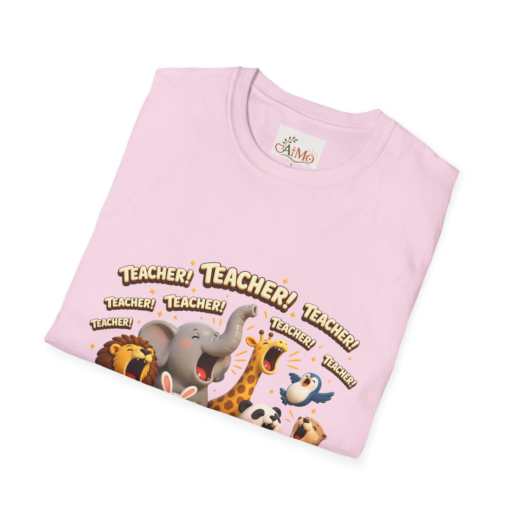 Cute Jungle Animals Saying TEACHER! T-Shirt | Elephant Giraffe Lion Penguin Design