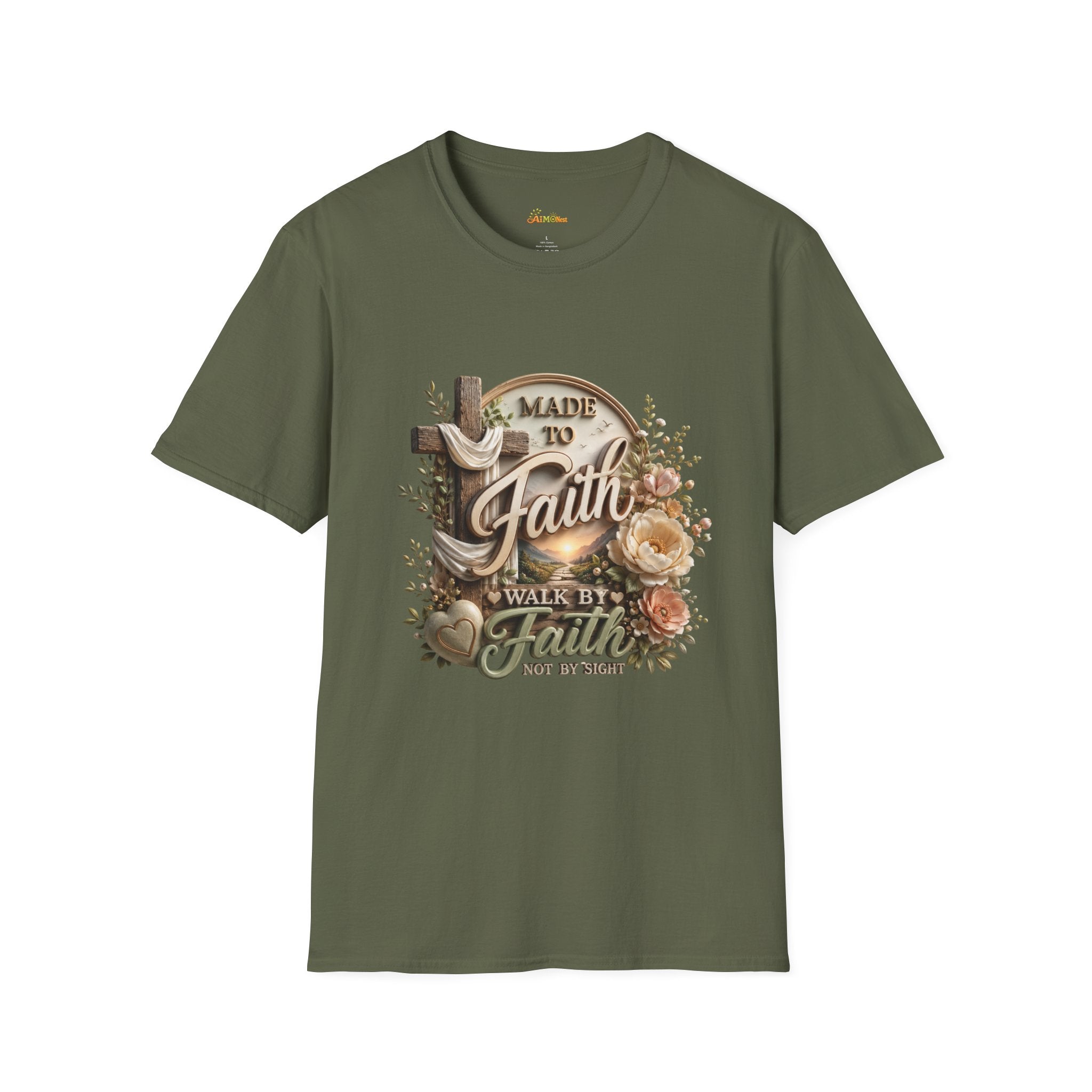 Made to Faith T-Shirt | Christian Cross Floral Scripture Tee 2607007